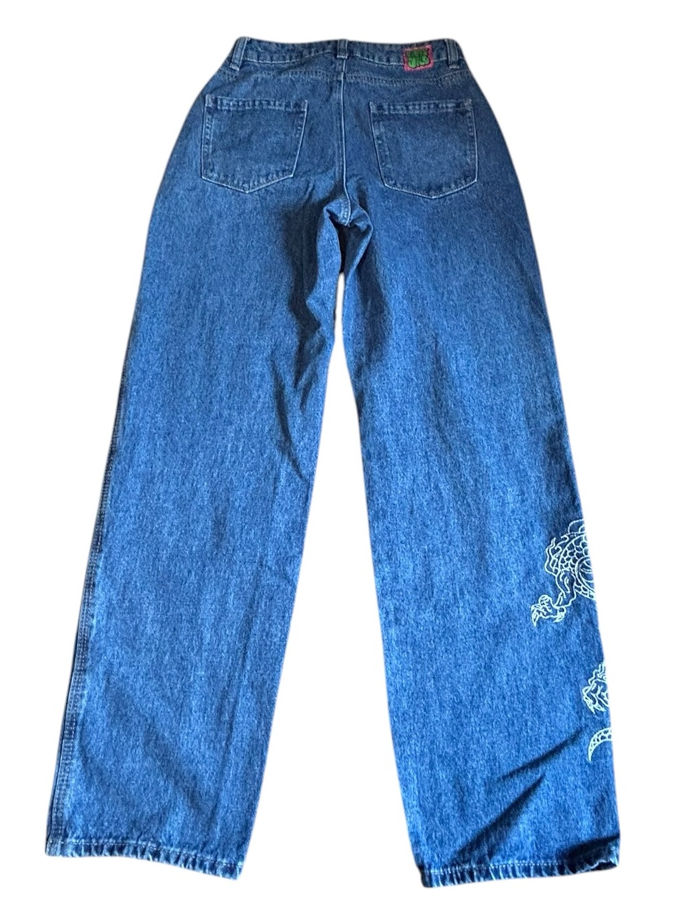 Empyre Y2K Dragon Koi Jeans Size 2 Baggy Relaxed Fit Denim Streetwear - Picture 2 of 16